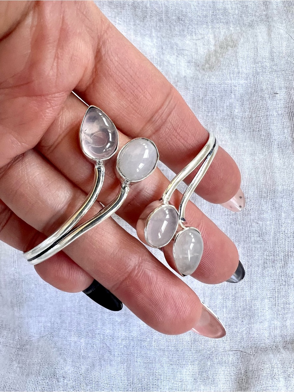 925 Rose Quartz Adjustable Cuff Bracelet - Picture 4 of 8